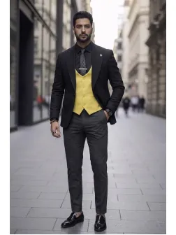 Costum barbati slim fit negru, 3 piese 13313